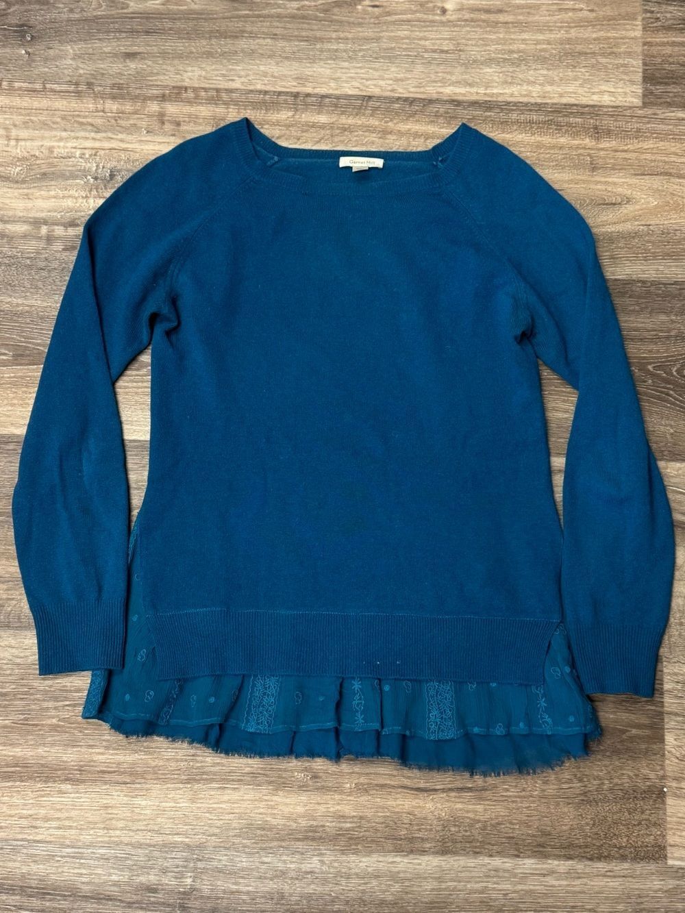 Garnet Hill Cashmere Flounce Trim Sweater Blue Women’s Small